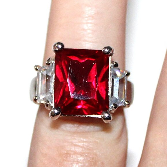 Sterling Silver Lab Created Ruby Ring - Picture 6 of 7